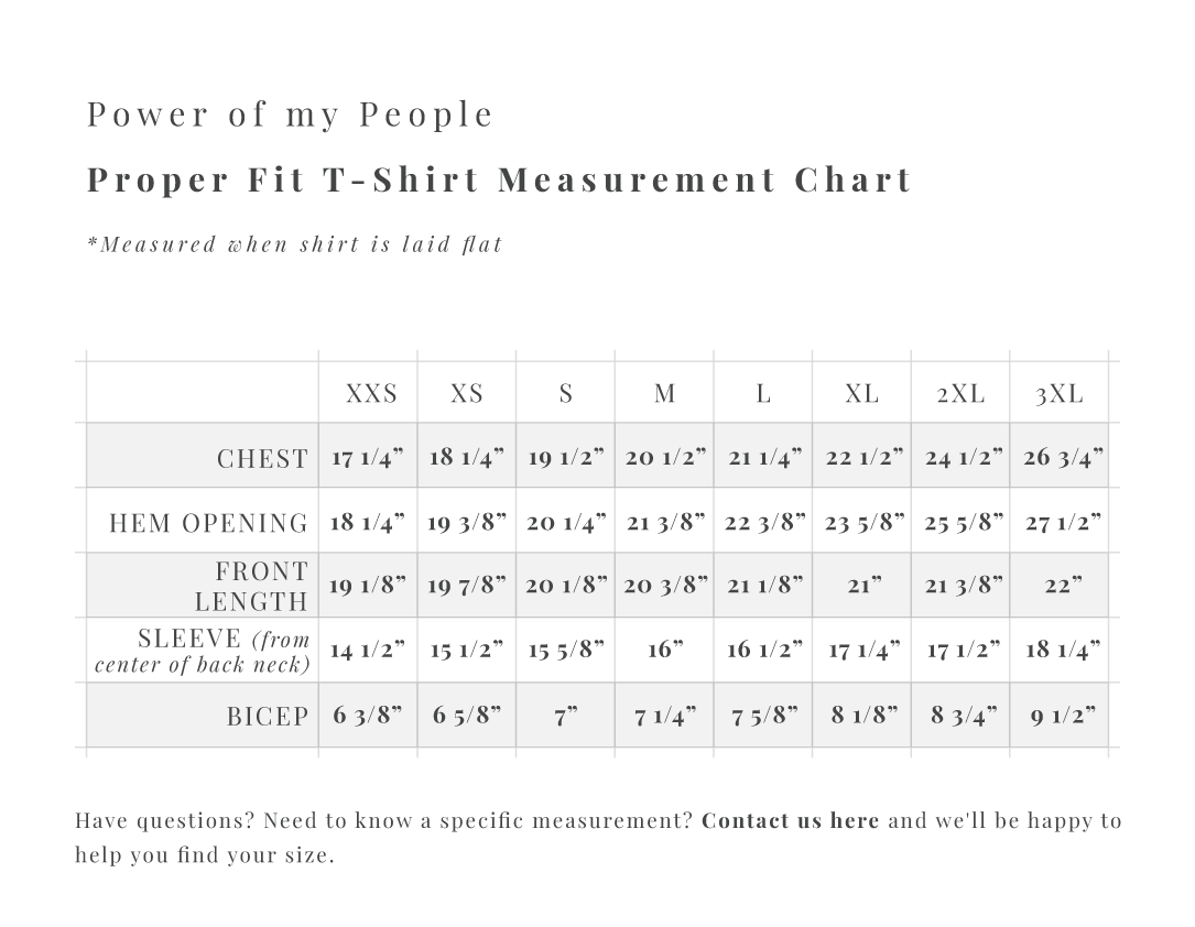 T-shirt measurement chart