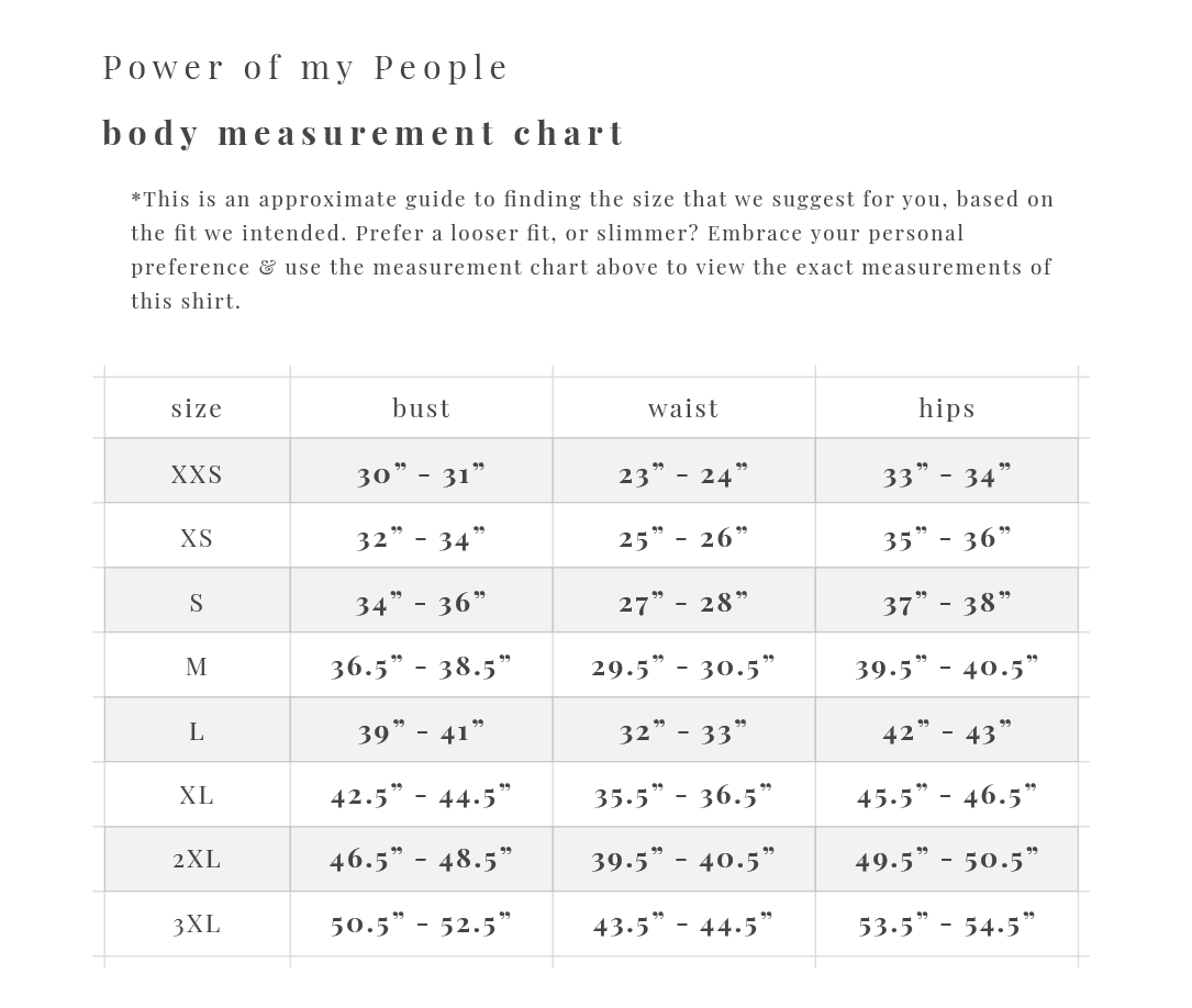 Body Size Chart