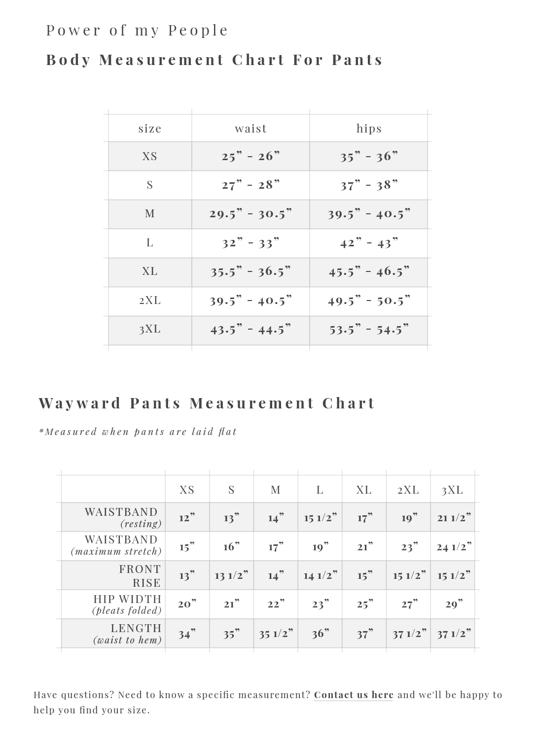 pants size chart