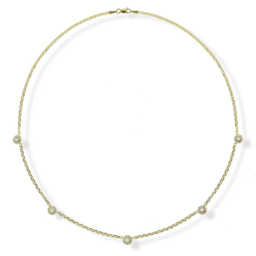 Australian Opal and Diamond Station Necklace, 0.95 CTTW