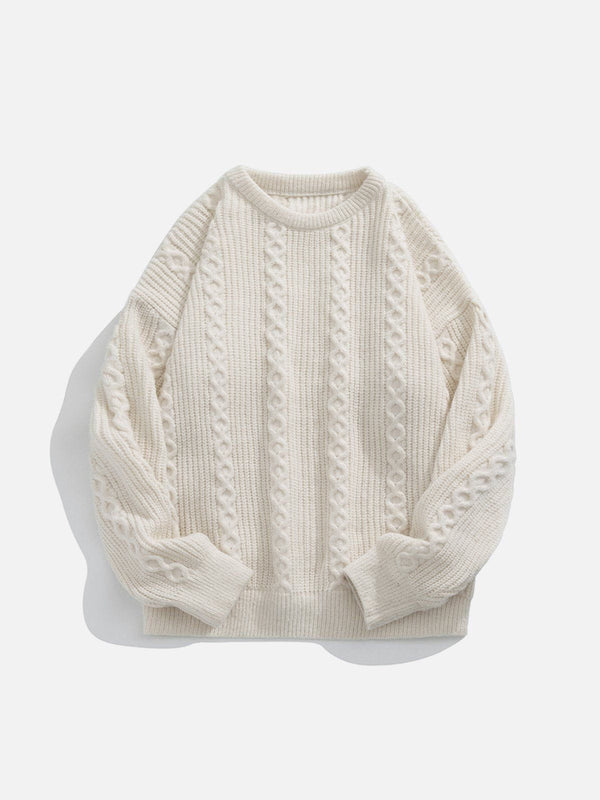 TALISHKO - Solid Ribbed Jacquard Knit Sweater White / M