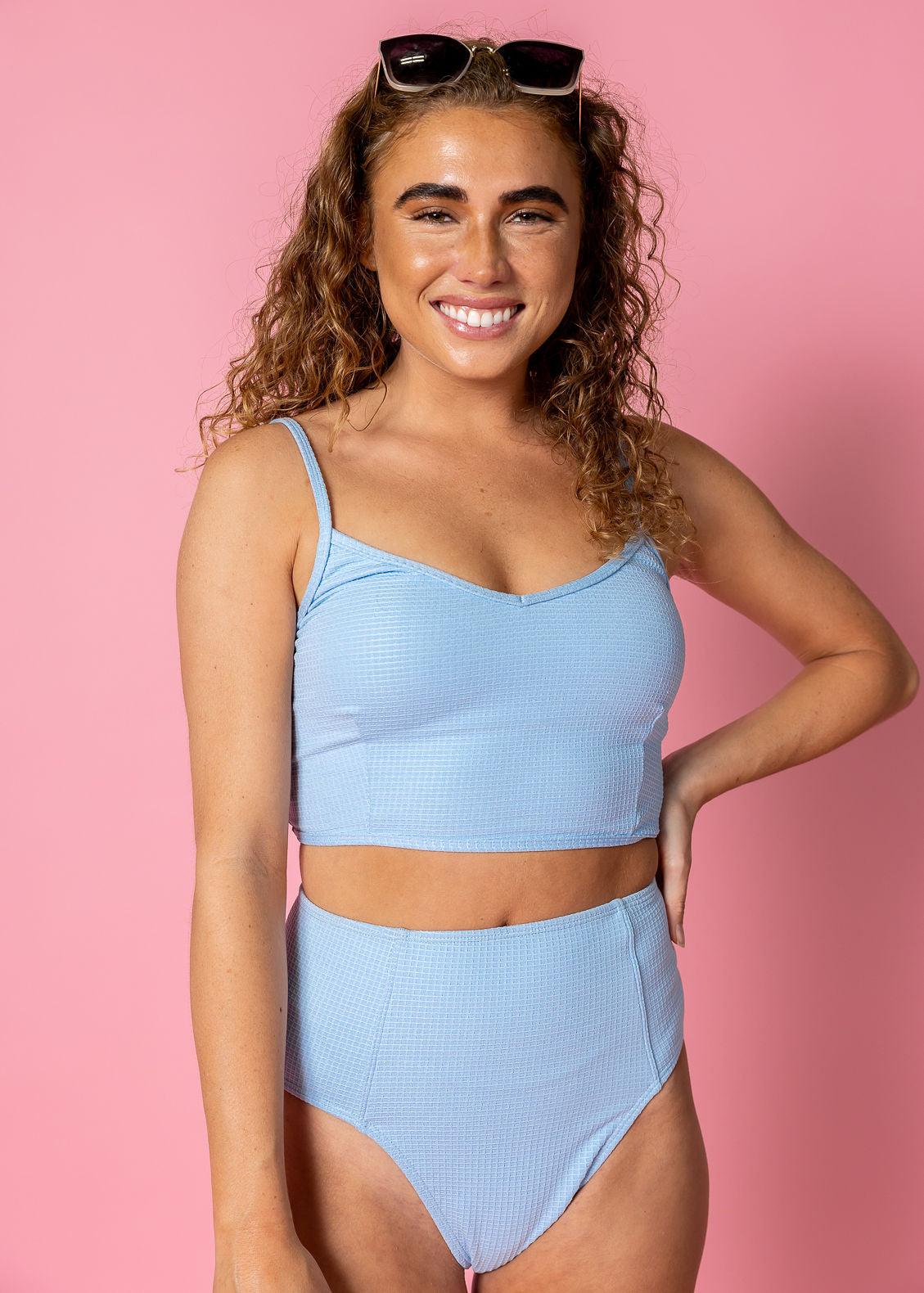 V'D Crop Top | Waffled Barely Blue