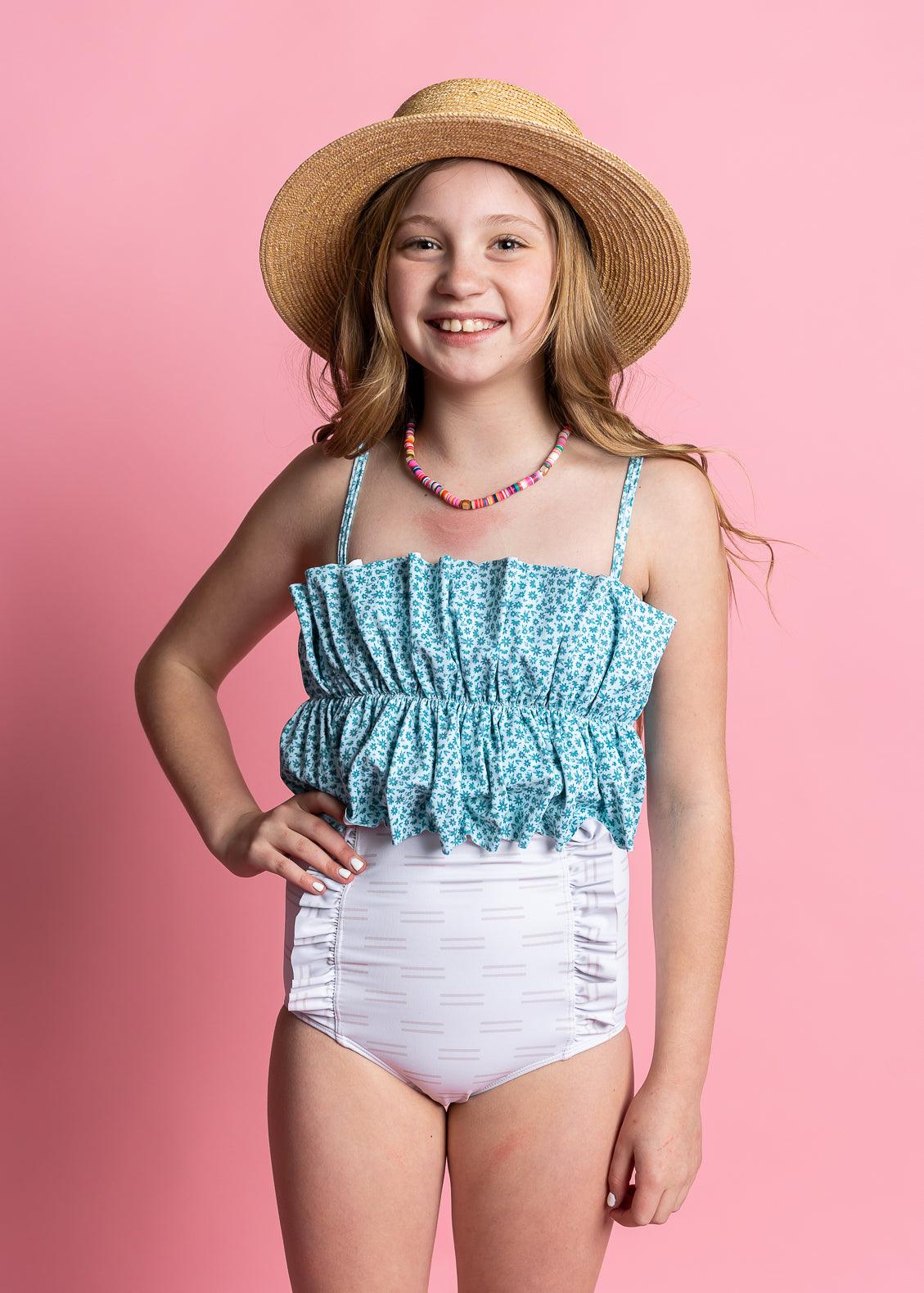 Youth Down in Front Ruffle Bottoms | Blue Ditsy Floral