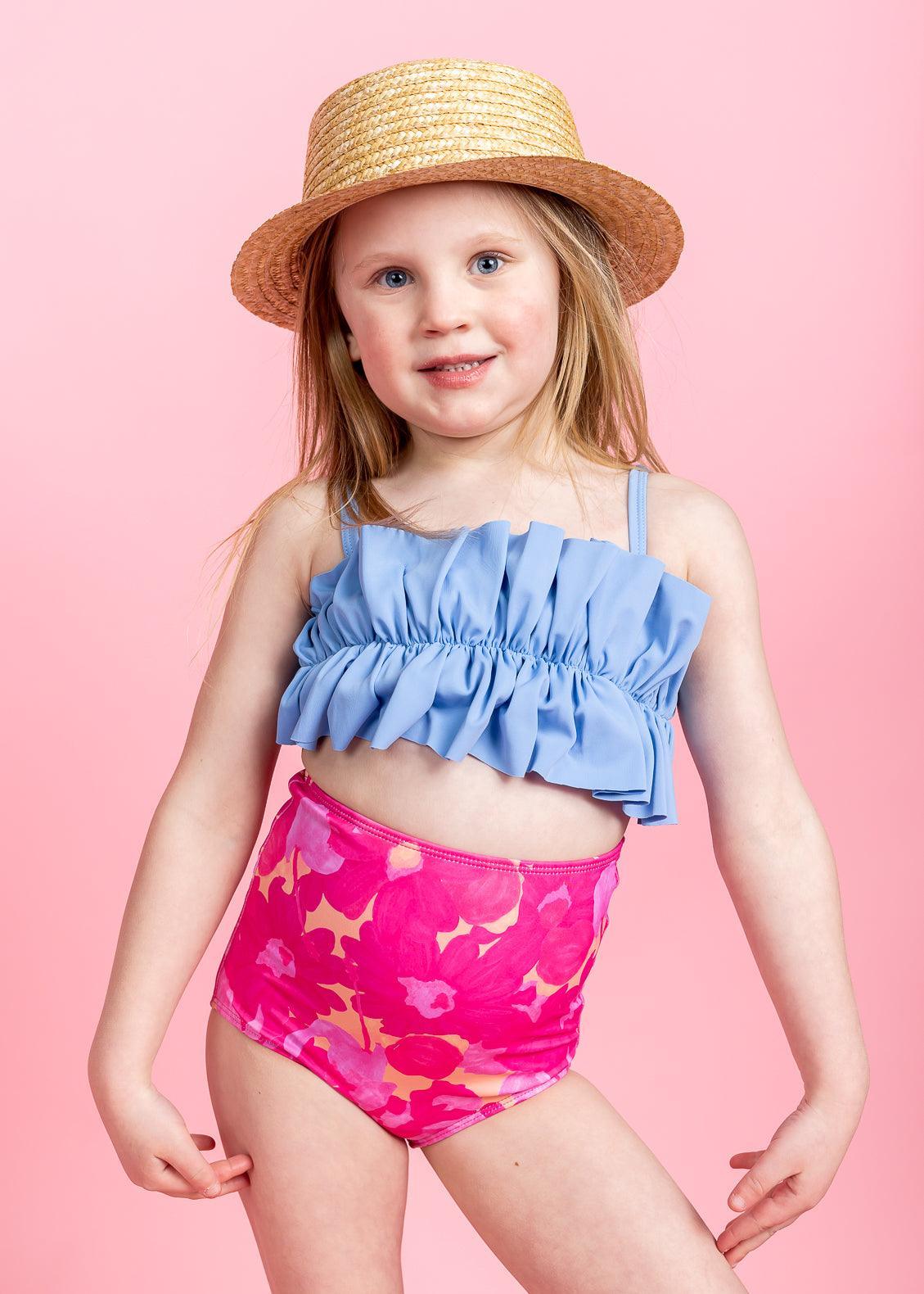 Custom Cute Toddler Girl Swimsuits Pink Coconut Tree Bikini For Girl  Swimwear With Top And Shorts