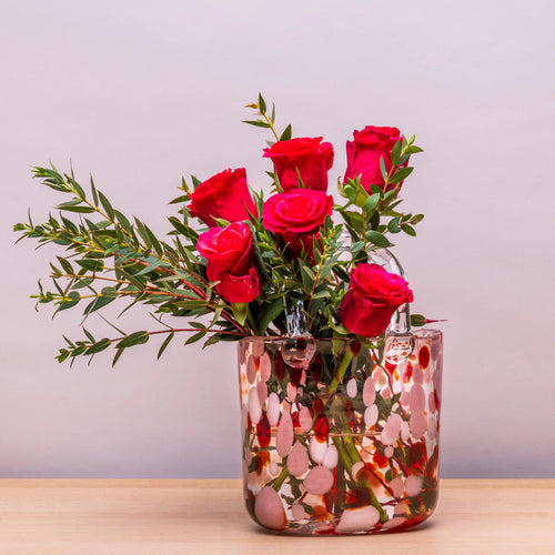 Large Blush Cherry Handbag Glass Vase