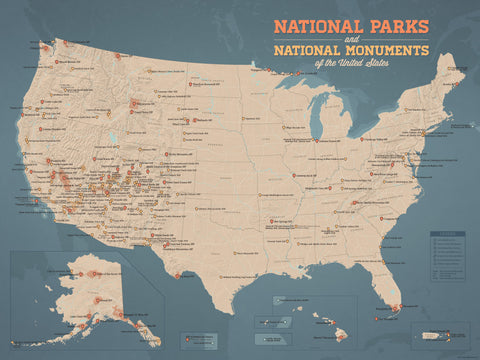 USA National Monuments Map Poster