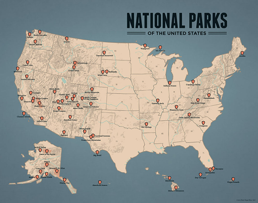 US National Parks Map 11x14 Print - Best Maps Ever