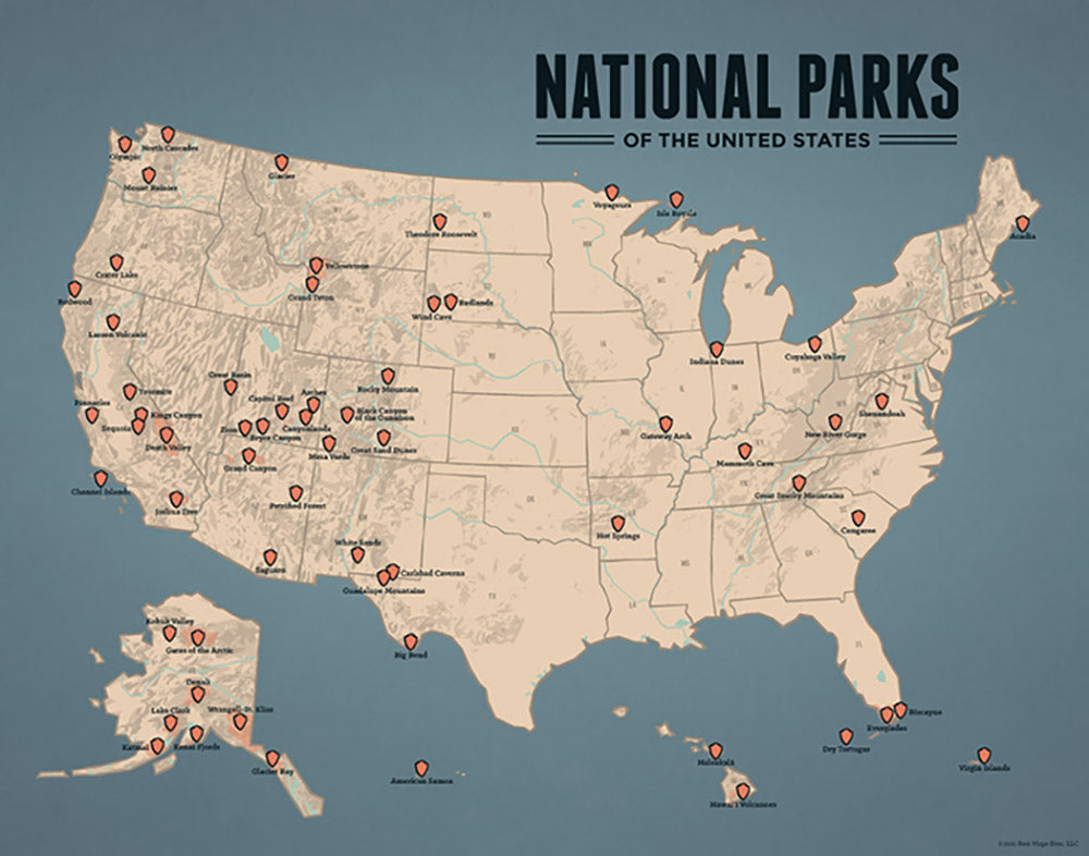 US National Parks Map 11x14 Print Best Maps Ever