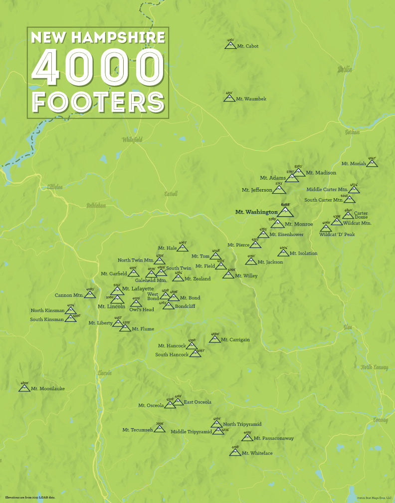 4000 footers nh map New Hampshire 4000 Footers Map 11x14 Print Best Maps Ever