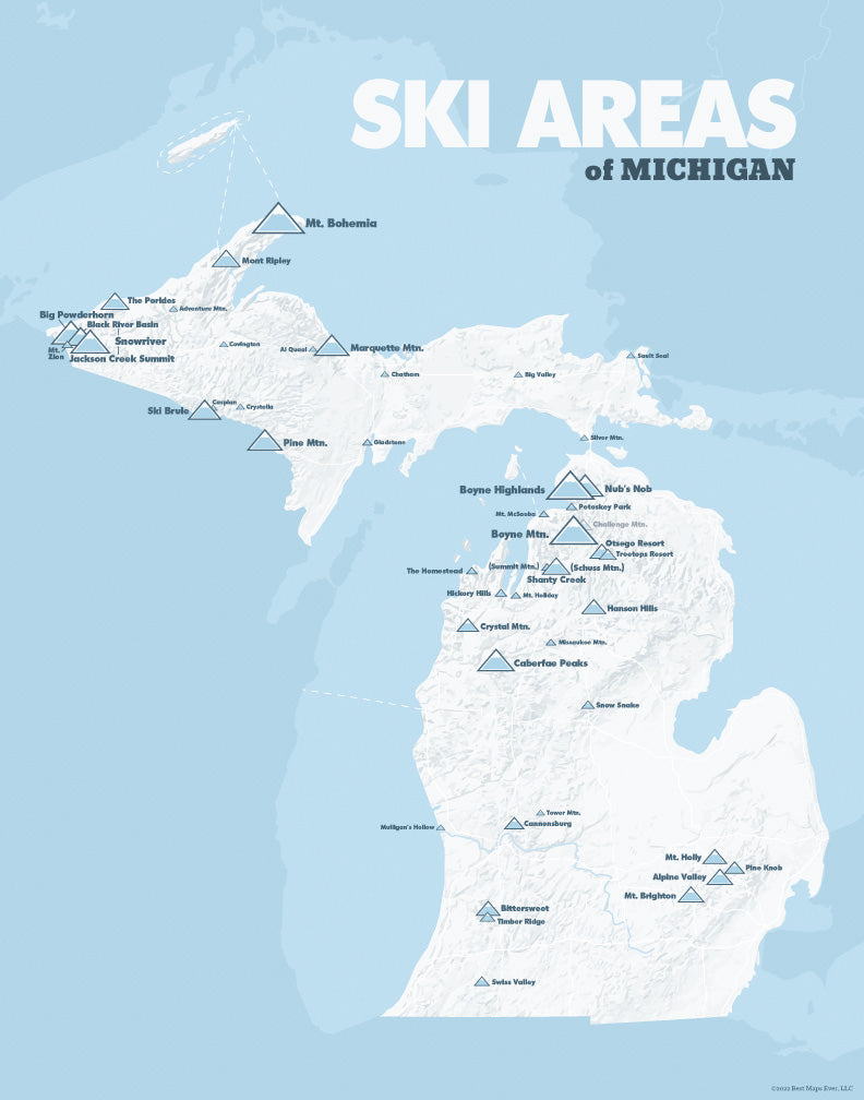 Michigan Ski Resorts Map Print Best Maps Ever