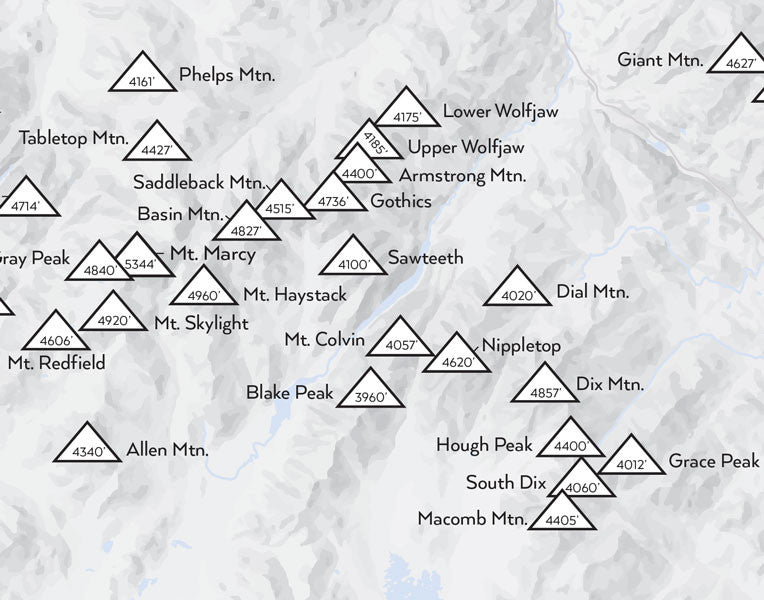 Adirondack High Peaks Map 11x14 Print Best Maps Ever   0032 Adirondack High Peaks Map Gray 02 