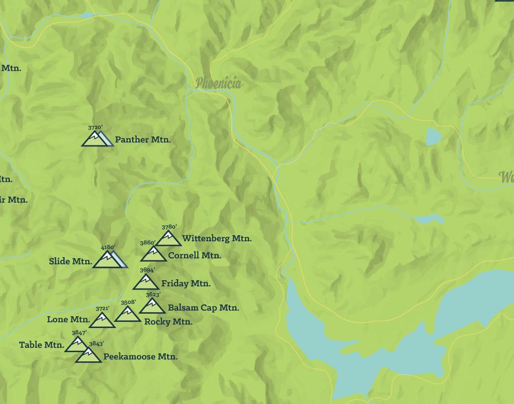 Map Of Catskill 3500 Peaks Catskill High Peaks Map 11X14 Print - Best Maps Ever