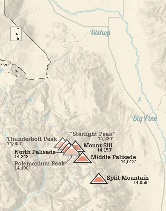 Map Of California 14Ers California 14ers Map 11x14 Print   Best Maps Ever