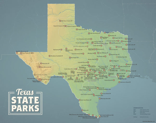 Texas State Parks Map 11x14 Print - Best Maps Ever