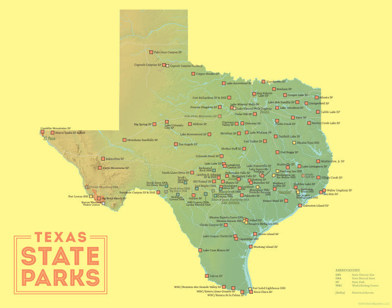 Texas State Parks Map 11x14 Print - Best Maps Ever