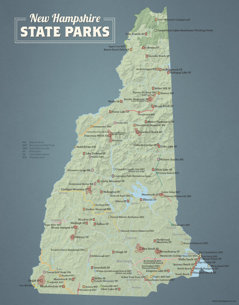 New Hampshire State Parks Map 11x14 Print | Best Maps Ever | Reviews on ...