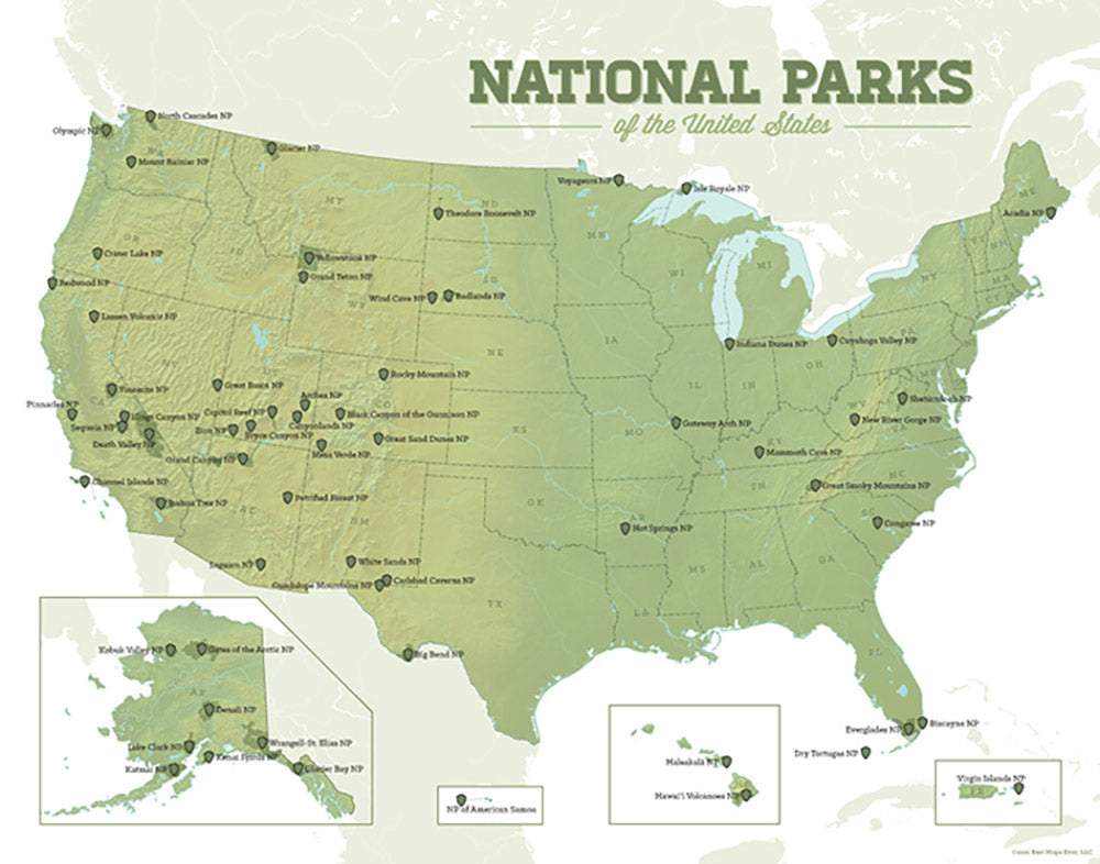 Us National Parks Map 11x14 Print Best Maps Ever National Park Maps ...