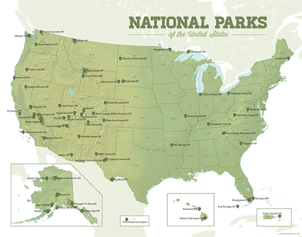 us national parks map 11x14 print best maps ever