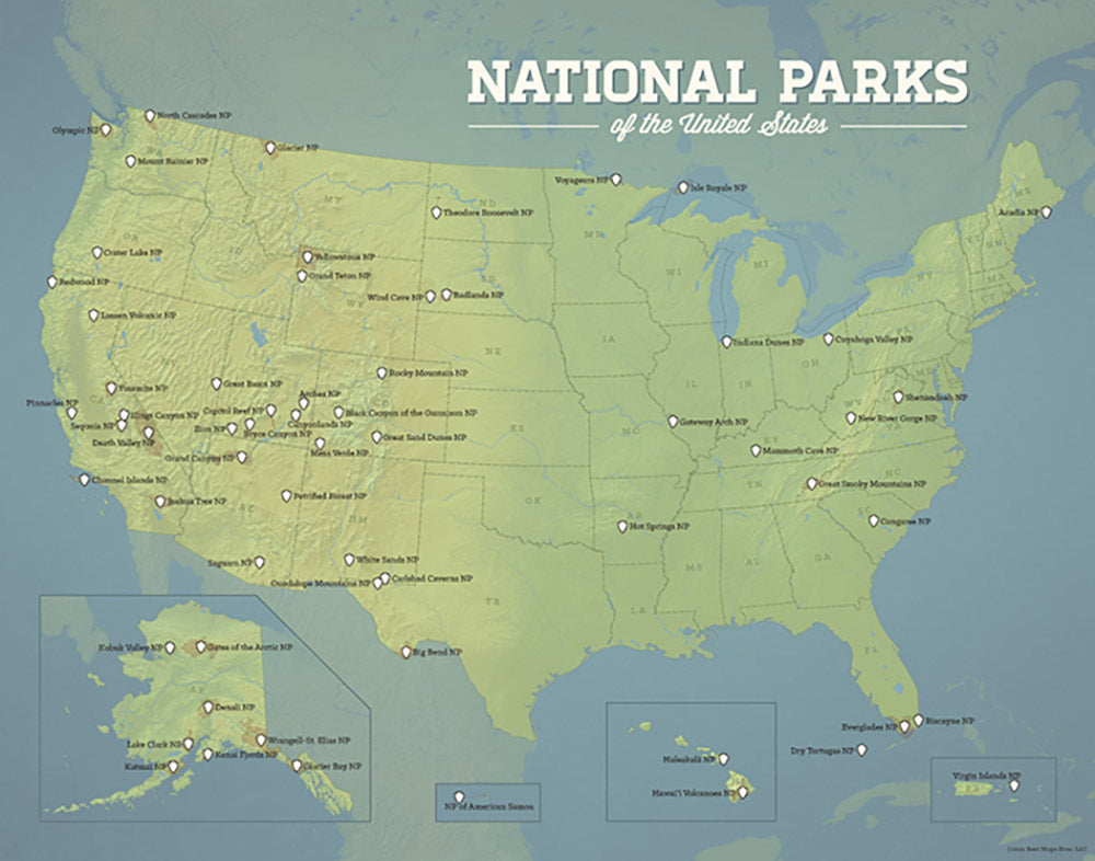 Us National Parks Map 11x14 Print Best Maps Ever Map Of United States National Parks Us