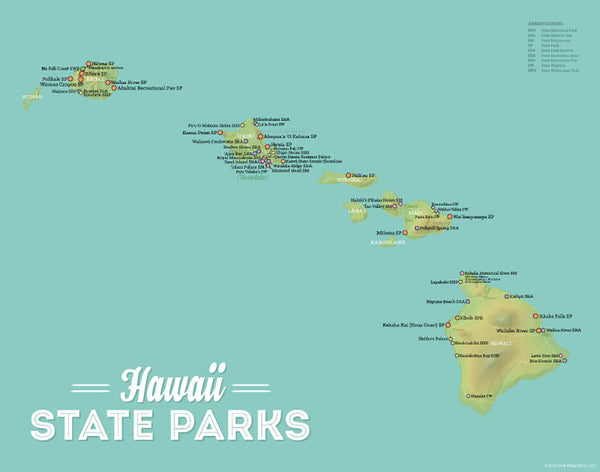 Hawaii State Parks Map 11x14 Print - Best Maps Ever