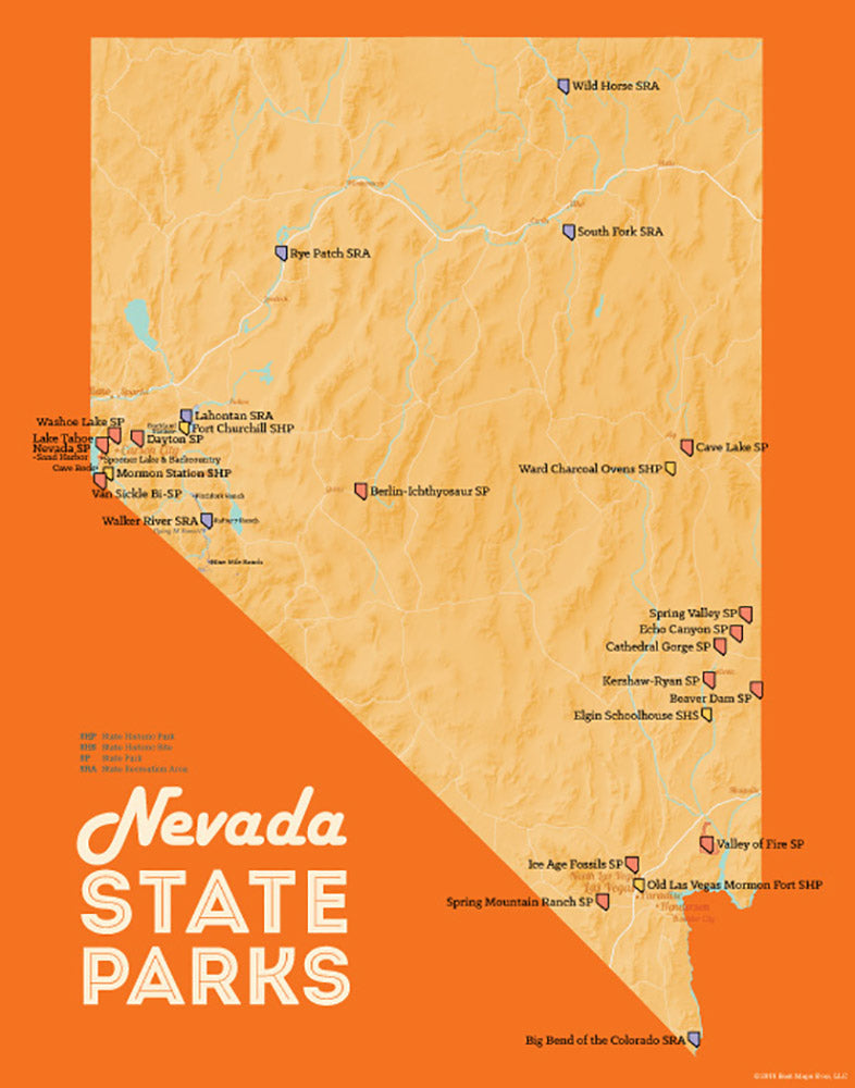 Nevada State Parks Map Nevada State Parks Map 11x14 Print   Best Maps Ever