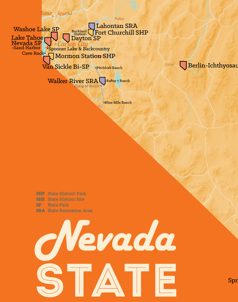 Nevada State Parks Map 11x14 Print Best Maps Ever