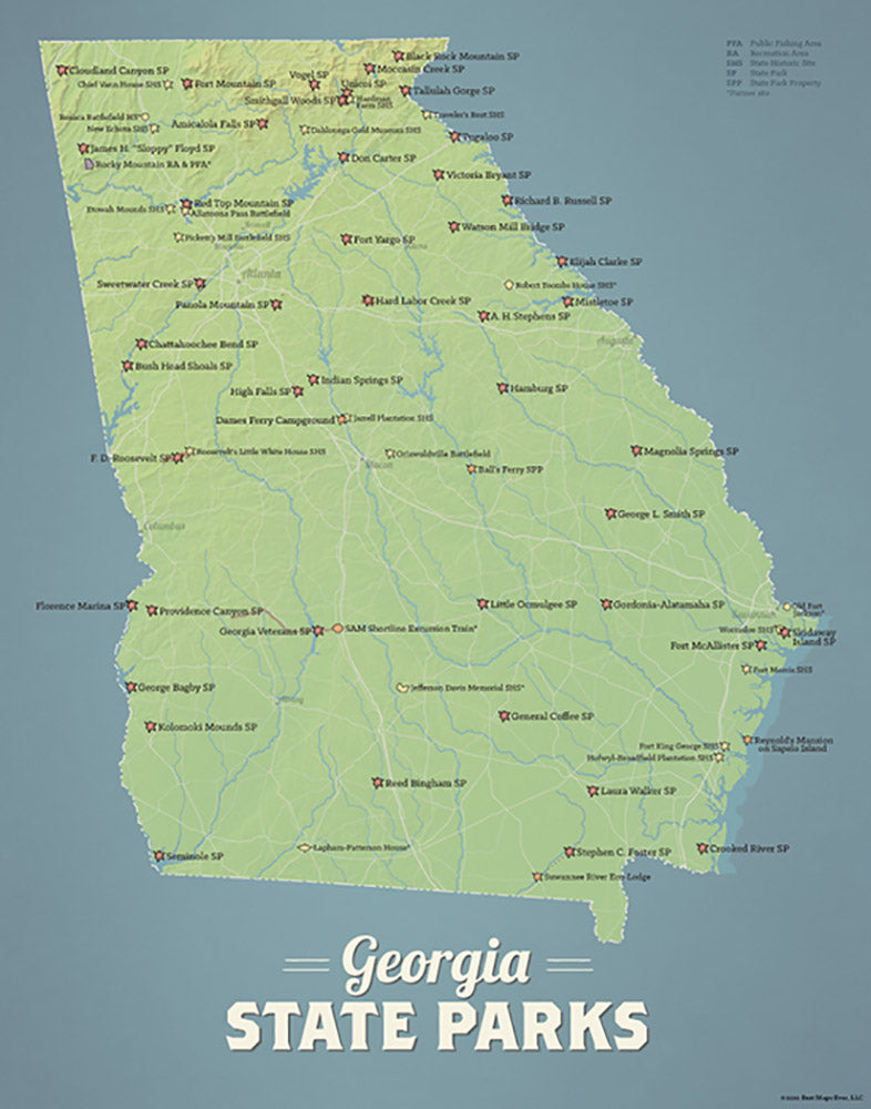 georgia state parks map 11x14 print best maps ever