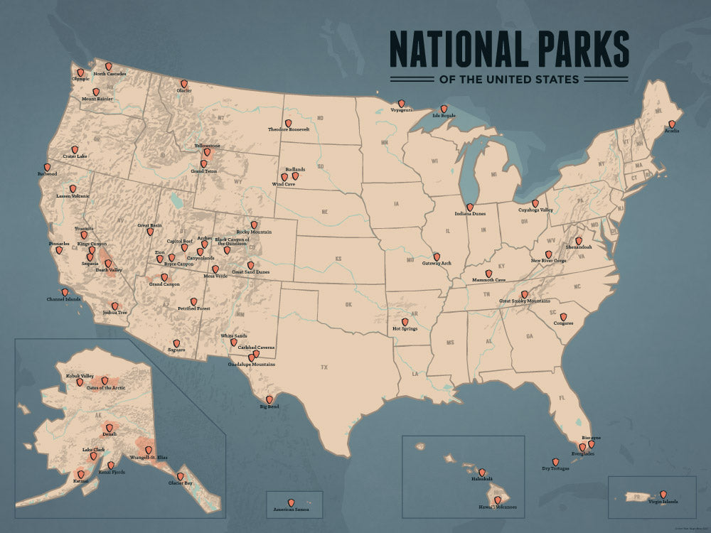 National Park Map Usa Us National Parks Map 18X24 Poster - Best Maps Ever