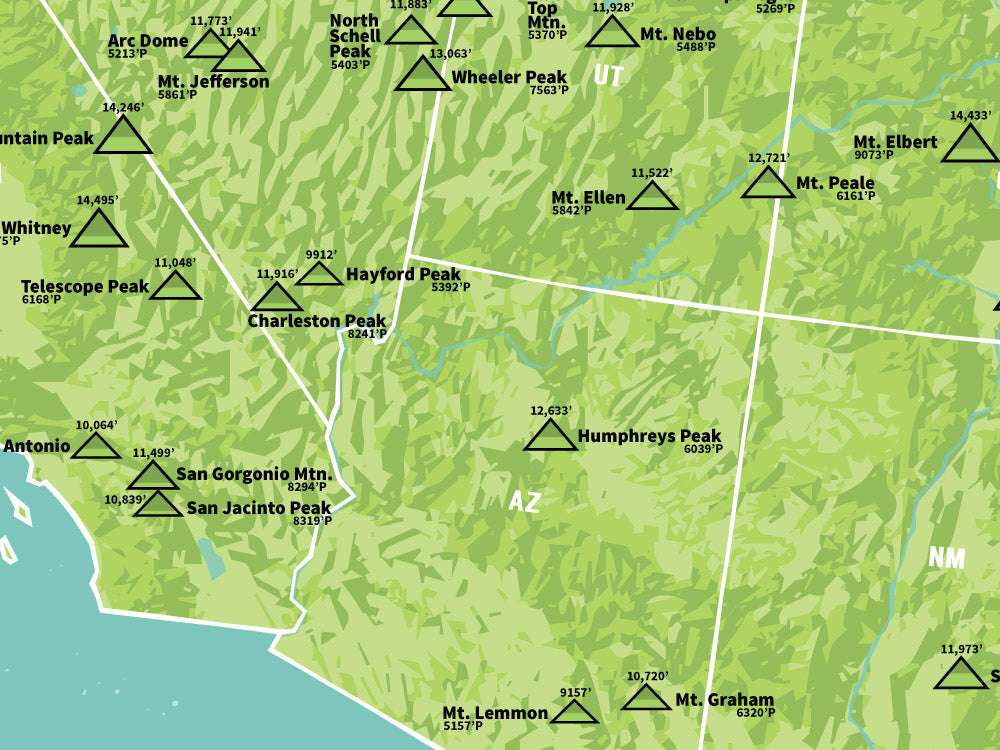 Ultra Prominent Peaks Map 18x24 Poster 48 States Best Maps Ever