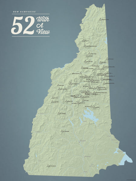 New Hampshire '52 With A View' Map 18x24 Poster