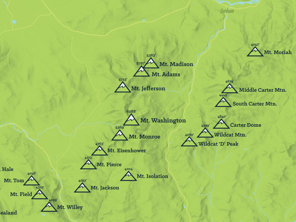 New Hampshire 4000 Footers Map 18x24 Poster - 