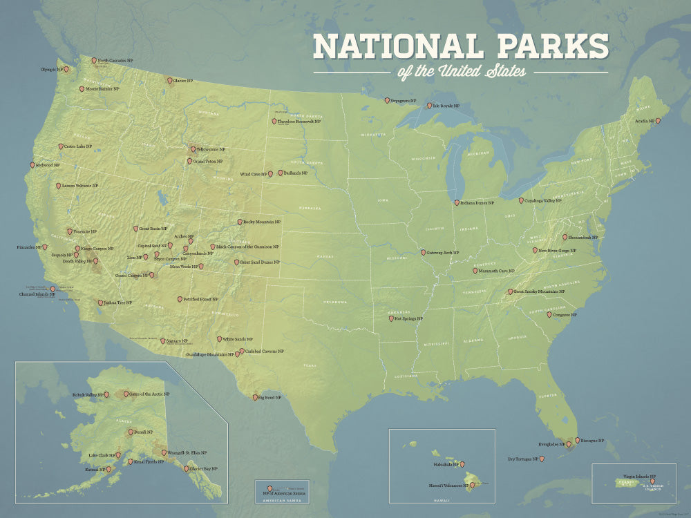 US National Parks Map 18x24 Poster - Best Maps Ever