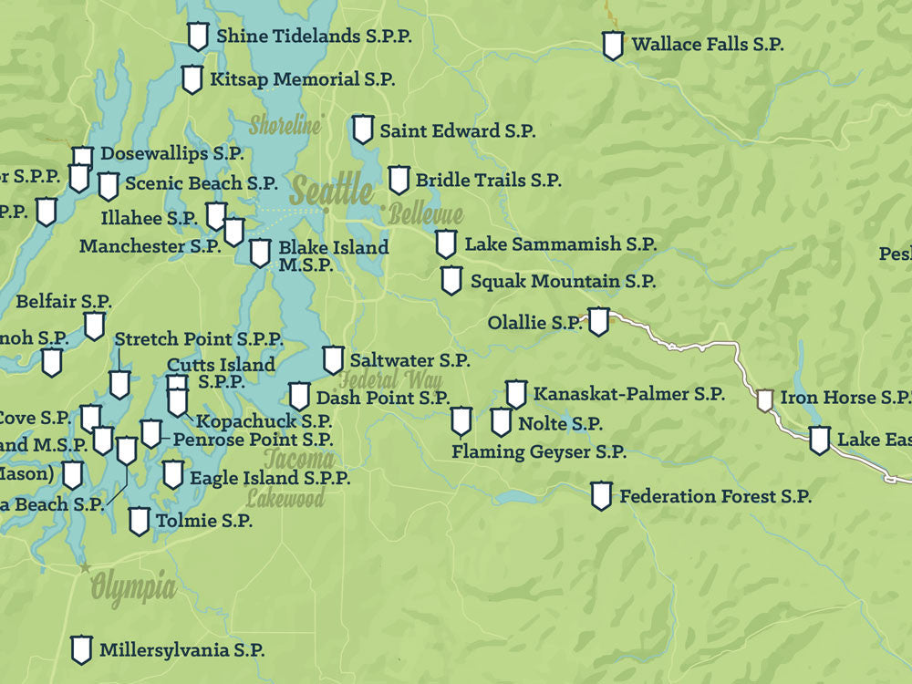 Washington State Parks Map 18x24 Poster Best Maps Ever   0509 Washington State Parks Map Poster Green Aqua 02 