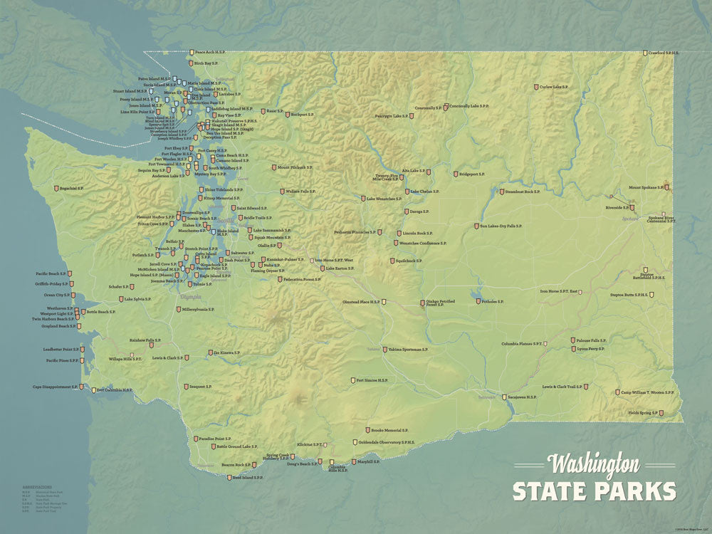 Washington State Parks Map 18x24 Poster - Best Maps Ever