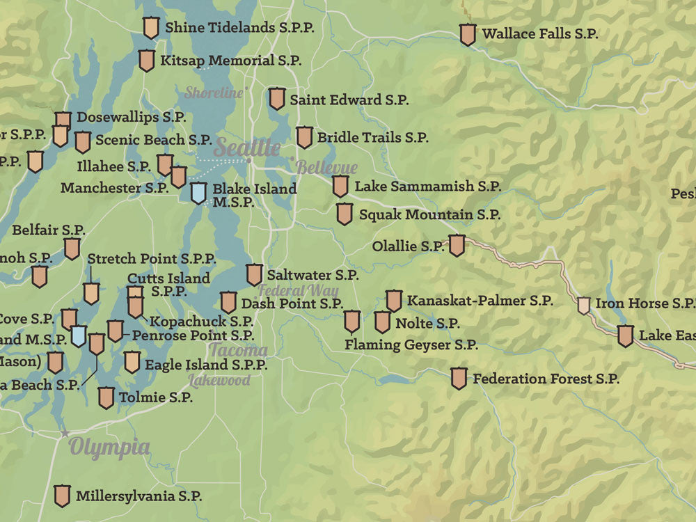 Washington State Parks Map Washington State Parks Map 18X24 Poster - Best Maps Ever