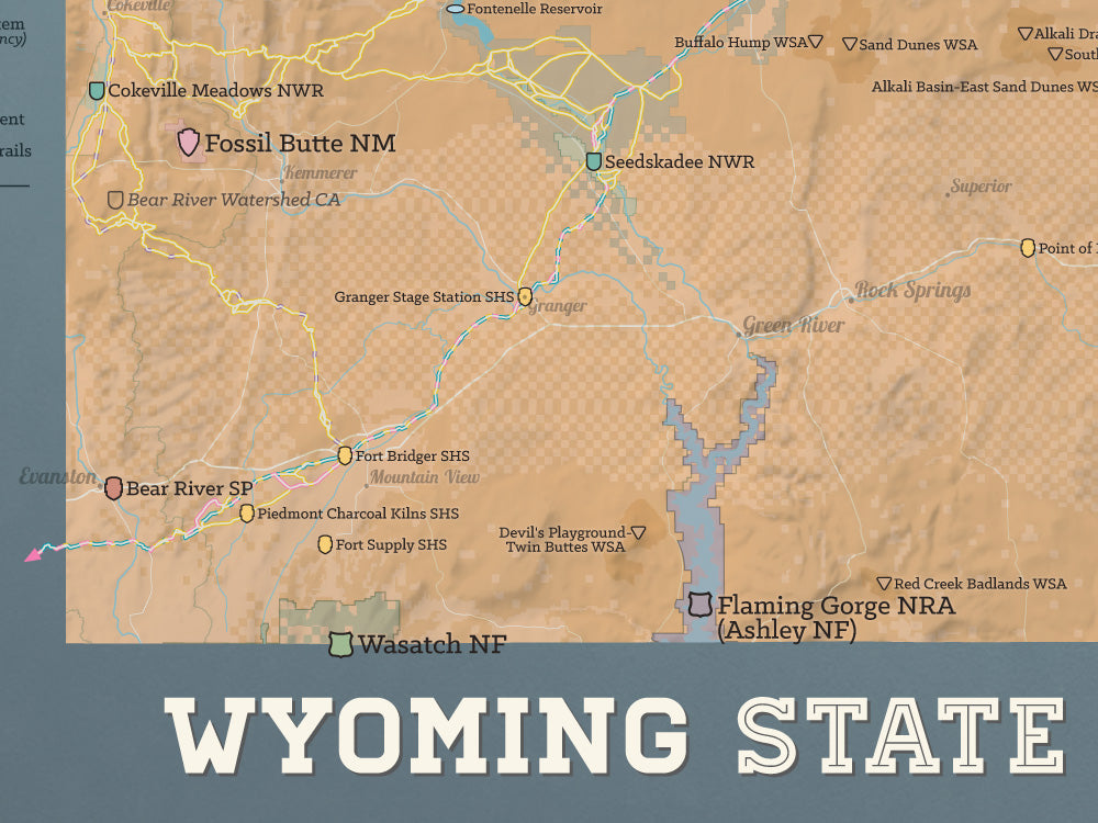 Wyoming State Parks Federal Lands Map 18x24 Poster Best Maps Ever   0532 Wyoming State Parks Federal Lands Map Poster Camel Slate Blue 3 1024x1024 