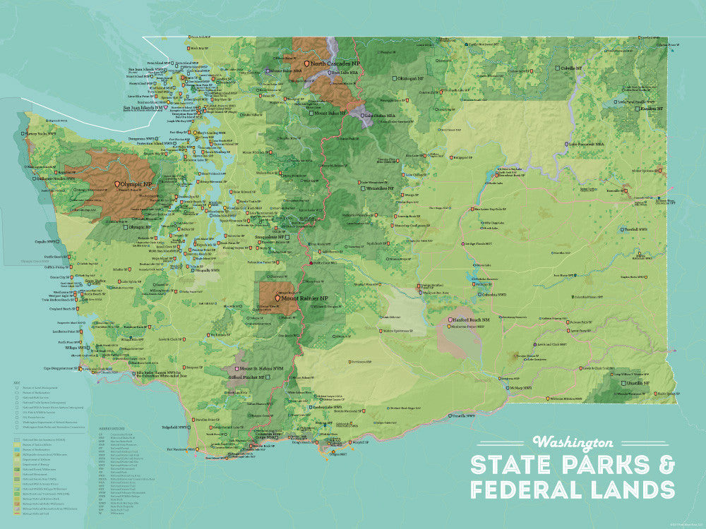 Washington State Parks & Federal Lands Map 18x24 Poster - Best Maps Ever