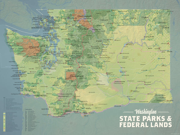  Washington State  Parks Federal Lands Map 18x24 Poster 