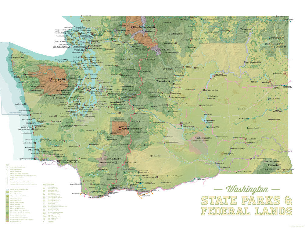 Washington State Parks Federal Lands Map 18x24 Poster Best Maps Ever   0537 Washington State Parks Federal Lands Map Poster Green White 01 1024x1024 