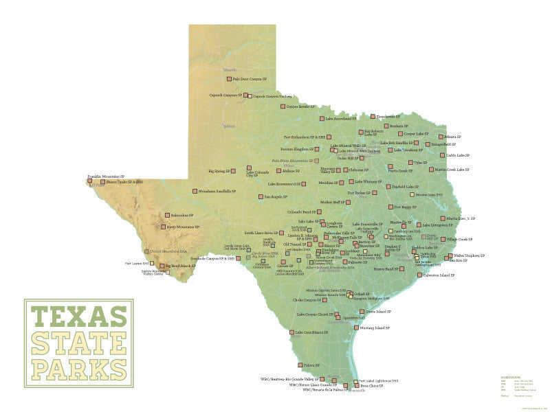 Map Of Texas State Parks Texas State Parks Map 18X24 Poster - Best Maps Ever