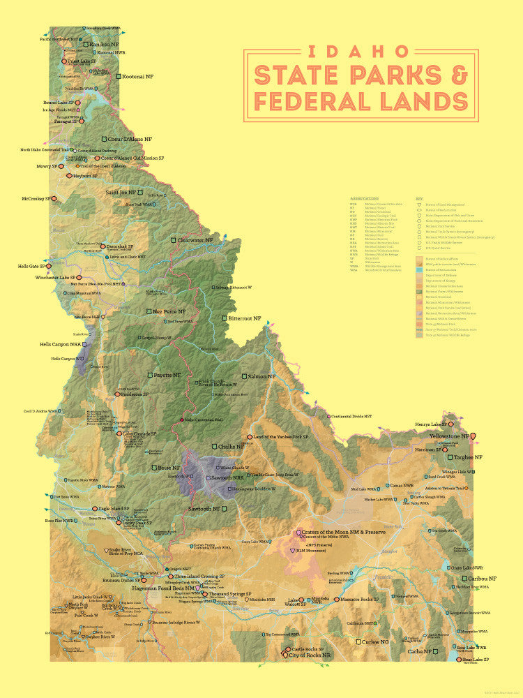 Idaho State Parks And Federal Lands Map 18x24 Poster Best Maps Ever 7167