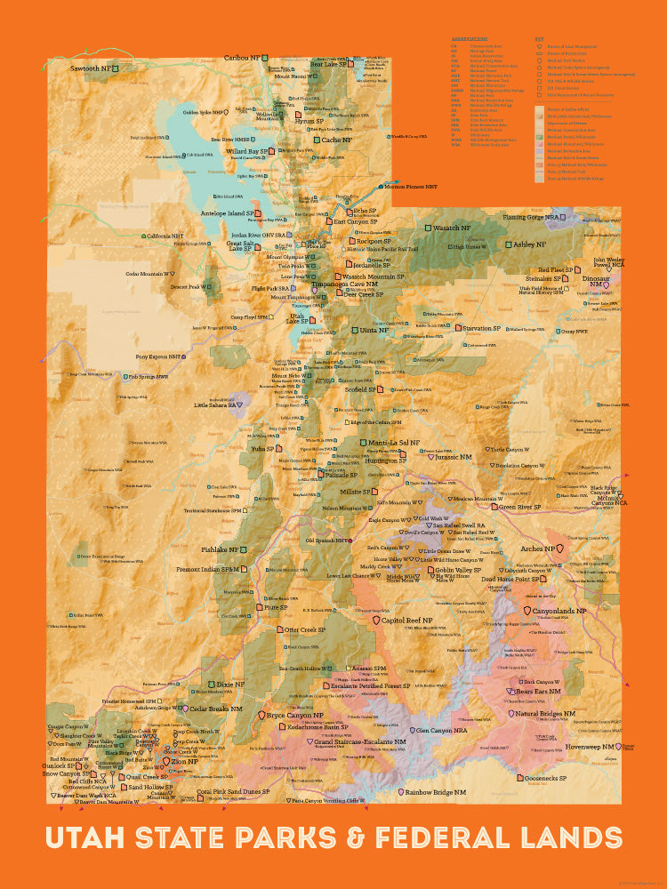 Utah State Parks Federal Lands Map 18x24 Poster Best Maps Ever   0549 Utah State Parks Federal Lands Map Poster Cream Orange 01 1024x1024 