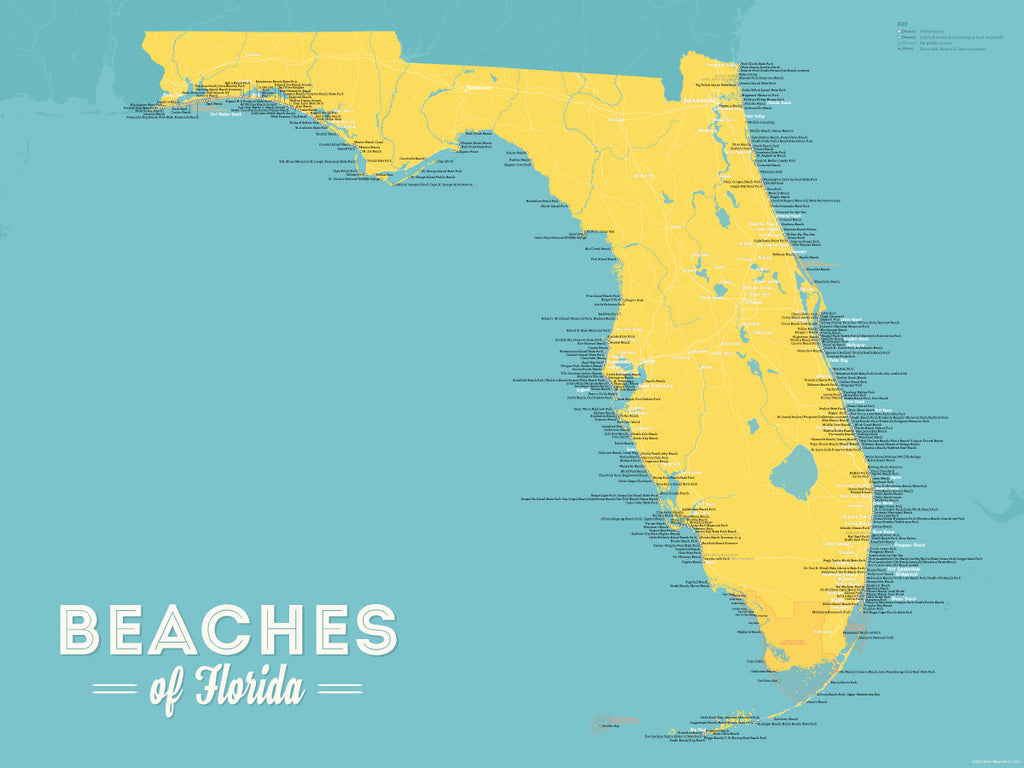 Florida Beaches Map 18x24 Poster - Best Maps Ever