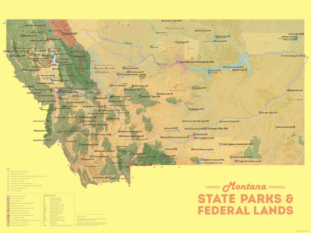 Montana State Parks And Federal Lands Map 18x24 Poster Best Maps Ever