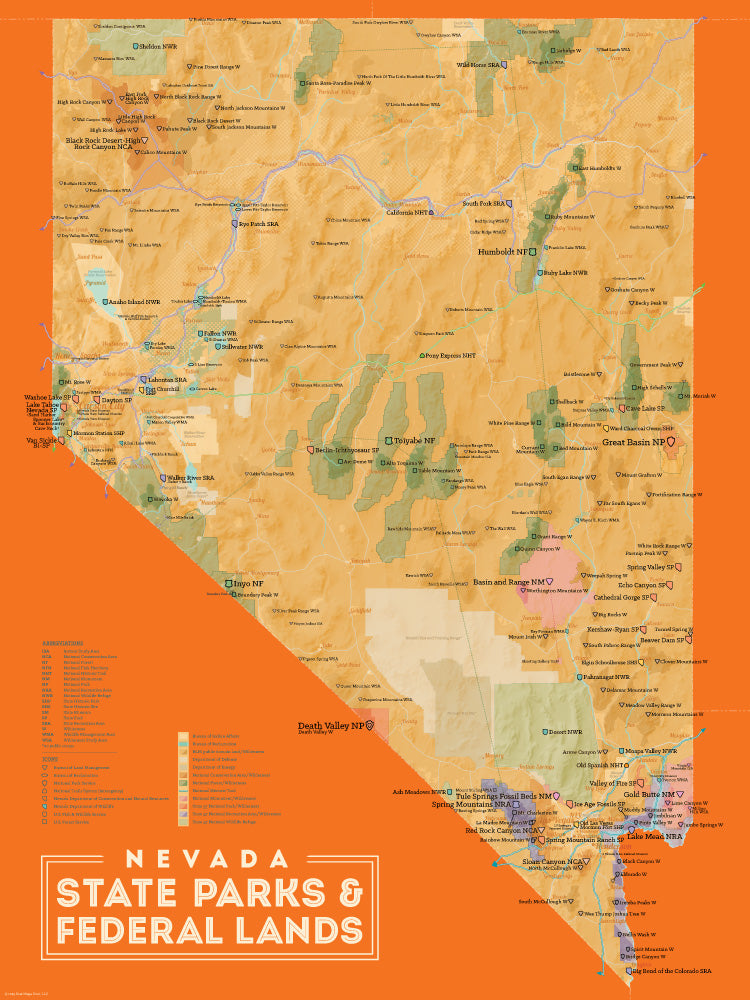 0579 Nevada State Parks Federal Lands Map Poster Cream Orange 1 ?v=1565996167