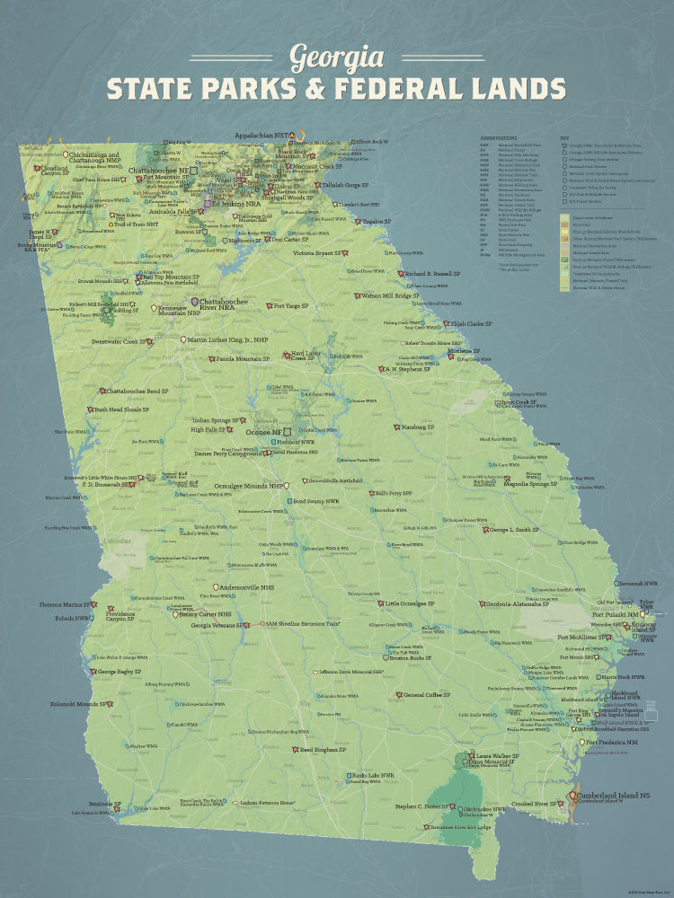 Georgia State Parks & Federal Lands Map 18x24 Poster - Best Maps Ever