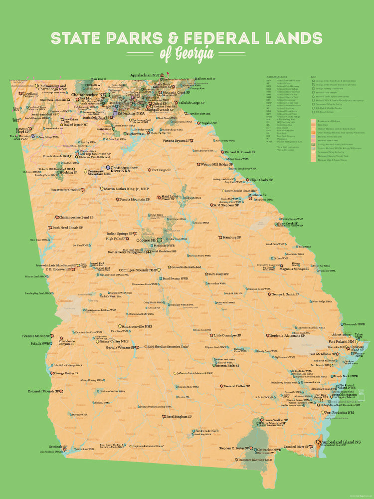 Georgia State Parks And Federal Lands Map 18x24 Poster Best Maps Ever 5786