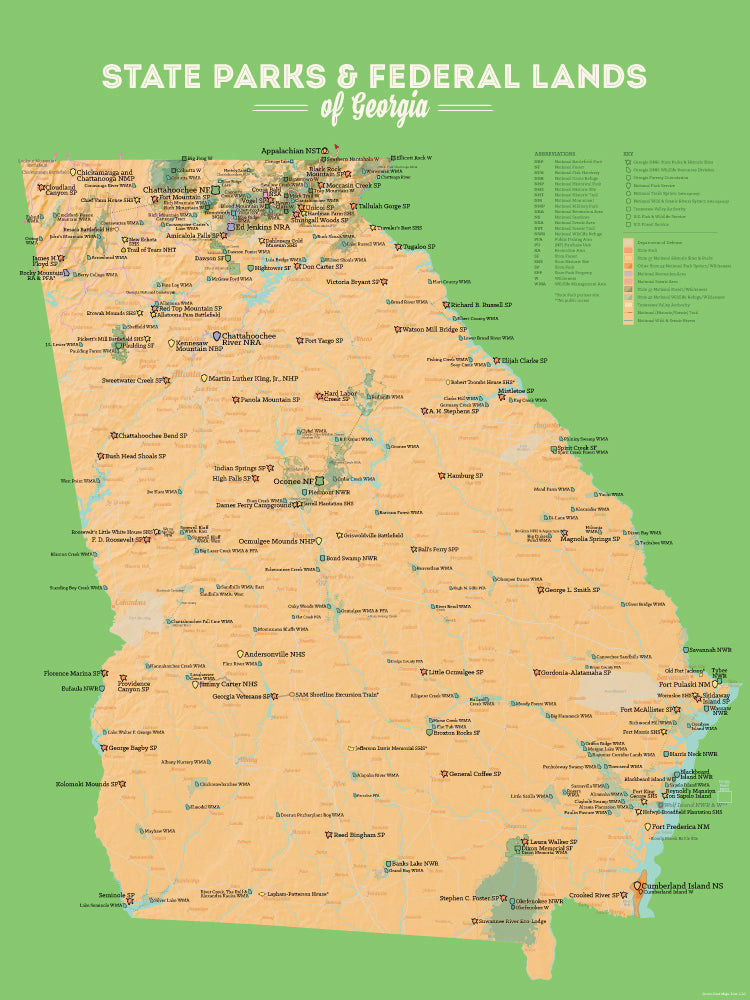 Georgia State Parks And Federal Lands Map 18x24 Poster Best Maps Ever 5663