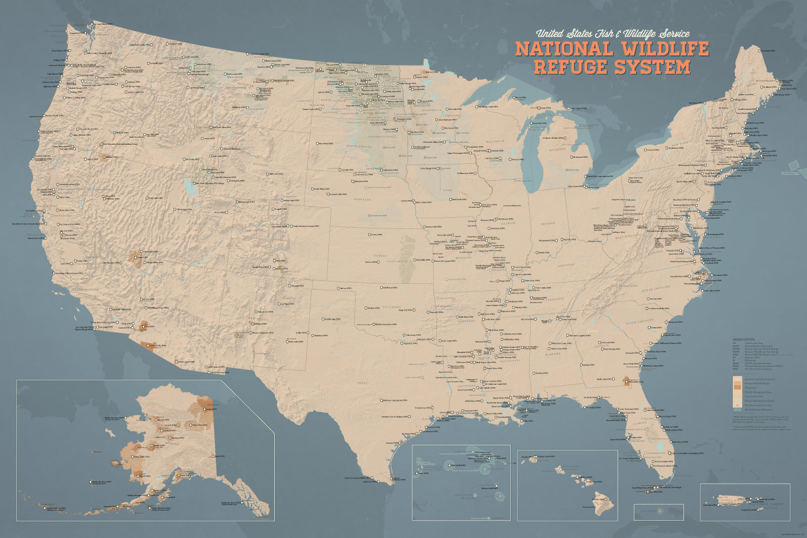 US National Wildlife Refuge System Map 24x36 Poster Best Maps Ever   0826 National Wildlife Refuge System Map Poster Tan Slate Blue 01 8ce1ef52 0636 4020 80a7 54d417091115 