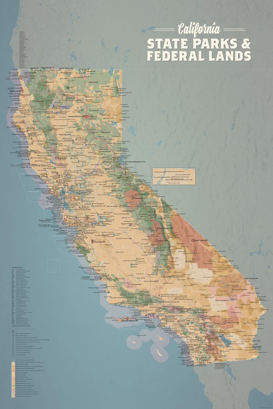 California State Parks And Federal Lands Map 24x36 Poster Best Maps Ever